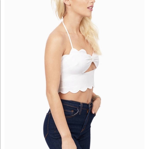 TOBI Perfect Manhattan Crop Top Scalloped Halter Turquoise Blue - Picture 13 of 13